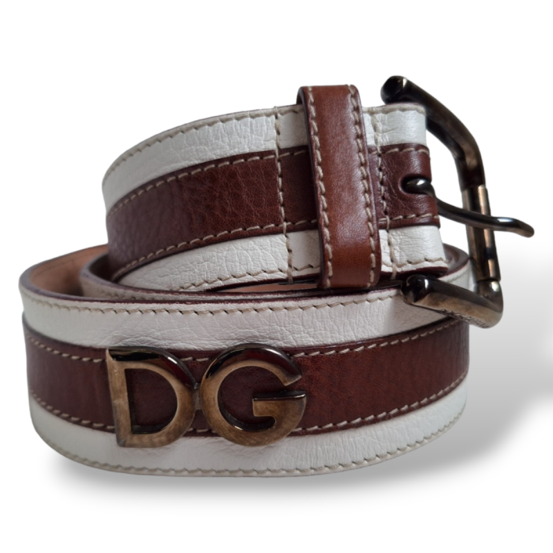 Cinto Dolce & Gabbana Branco e Marrom-85 Cinto Dolce & Gabbana Branco e Marrom-85