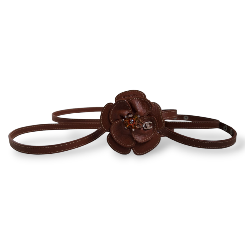 Cinto Chanel Fino Marrom C/ Flor Cinto Chanel Fino Marrom C/ Flor