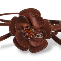 Cinto Chanel Fino Marrom C/ Flor
