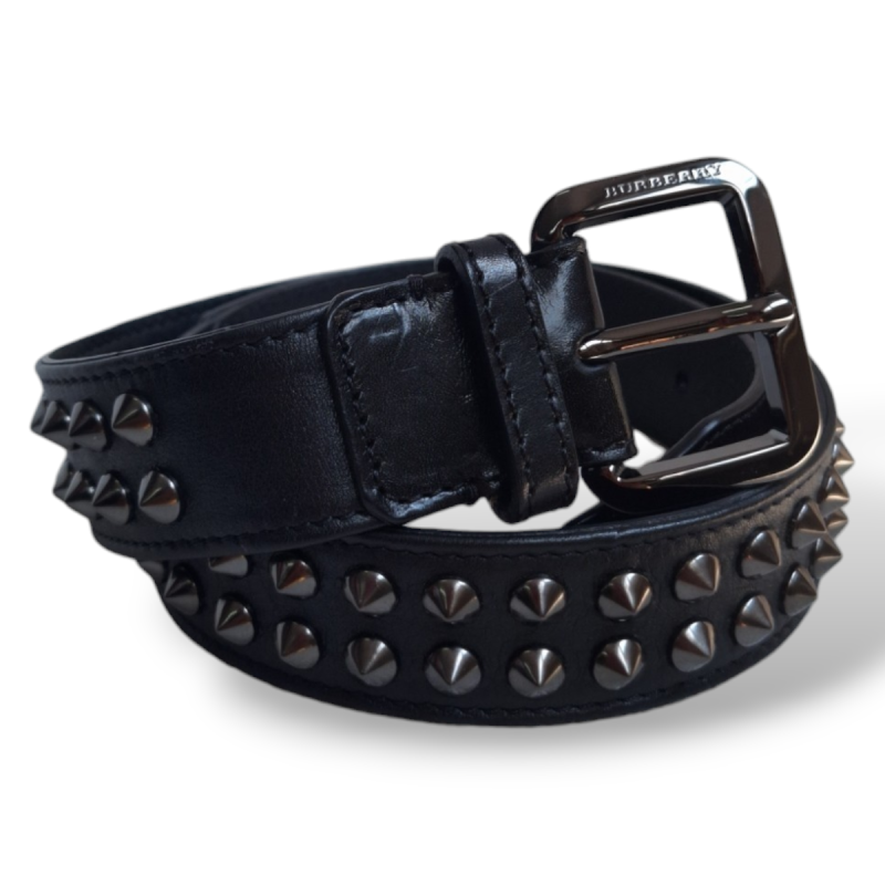 Cinto Burberry Spikes Couro Preto