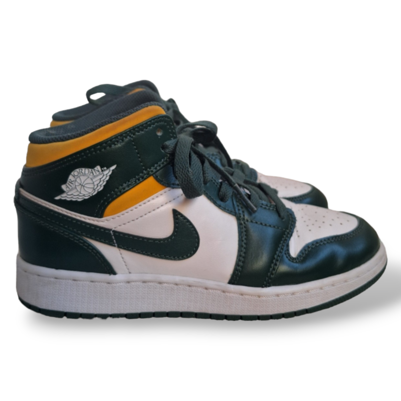 Tênis Nike Air Jordan 1 Mid Sonics Green Yellow Tênis Nike Air Jordan 1 Mid Sonics Green Yellow