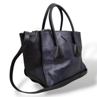 Bolsa Prada Glace Calf Twin Pocket Tote Preta e Azul Marinho