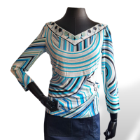 Blusa Emilio Pucci Azul com Branco Estampado