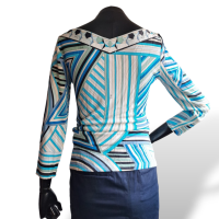 Blusa Emilio Pucci Azul com Branco Estampado