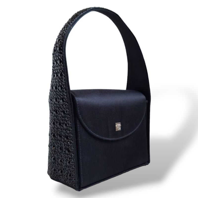 Bolsa Gianni Versace Preta em Cetim com Swarovski
