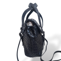 Bolsa Bottega Veneta Intrecciato Turnlock Flap Preto