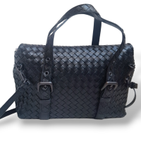 Bolsa Bottega Veneta Intrecciato Turnlock Flap Preto