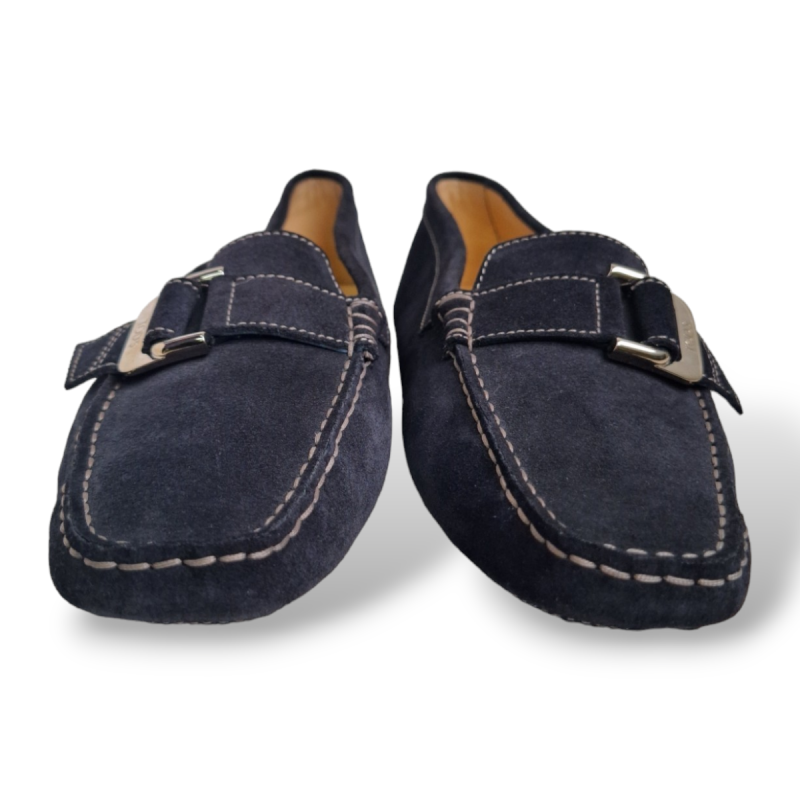 Mocassim Tod´s em Camurça Azul Marinho e Fivela Prata-37 Mocassim Tod´s em Camurça Azul Marinho e Fivela Prata-37
