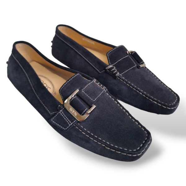 Mocassim Tod´s em Camurça Azul Marinho e Fivela Prata-37