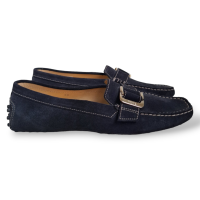 Mocassim Tod´s em Camurça Azul Marinho e Fivela Prata-37