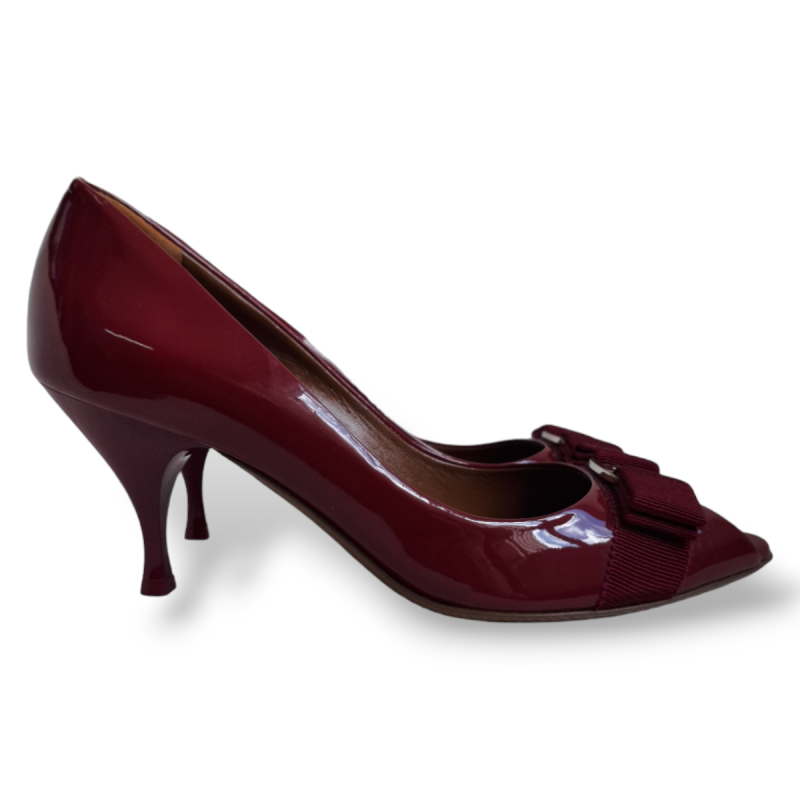 Peep Toe Salvatore Ferragamo em Couro Vinho-37 Peep Toe Salvatore Ferragamo em Couro Vinho-37