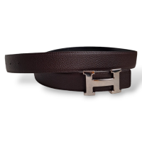 Cinto Hermès Dupla Face Preto e Café com Fivela Palladium-90