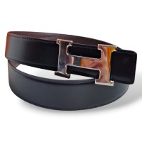 Cinto Hermès Dupla Face Preto e Café com Fivela Palladium-90