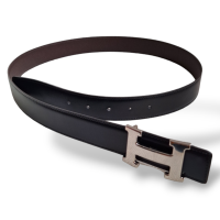 Cinto Hermès Dupla Face Preto e Café com Fivela Palladium-90