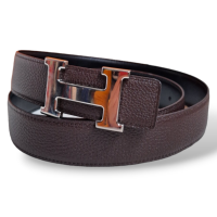 Cinto Hermès Dupla Face Preto e Café com Fivela Palladium-90