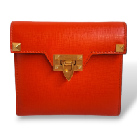 Carteira Valentino Spikes Couro Laranja 