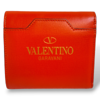 Carteira Valentino Spikes Couro Laranja 