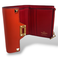 Carteira Valentino Spikes Couro Laranja 