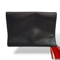 Clutch Carolina Herrera Preta, Taupe com Tassel Vermelho 