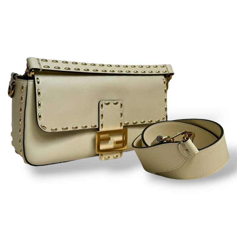 Bolsa Tiracolo Fendi Baguette Stitch Off White