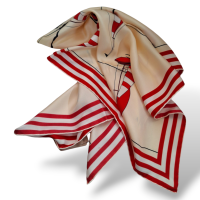 Lenço Gucci Estampado em Bege, Vermelho e Branco