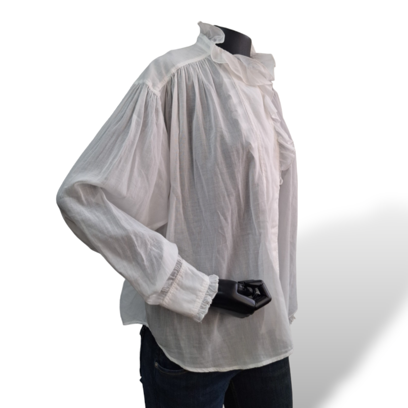 Blusa Isabel Marant Manga longa Branco transparente com babados na frente-38