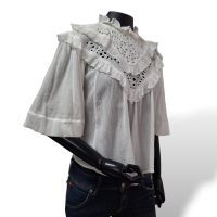Blusa Isabel Marant Branca Manga Curta com babado vazado na frente-36