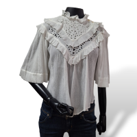 Blusa Isabel Marant Branca Manga Curta com babado vazado na frente-36