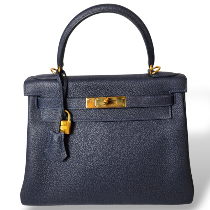 Bolsa Hermès Kelly 28 Couro Togo Azul Marinho Ferragem Dourada