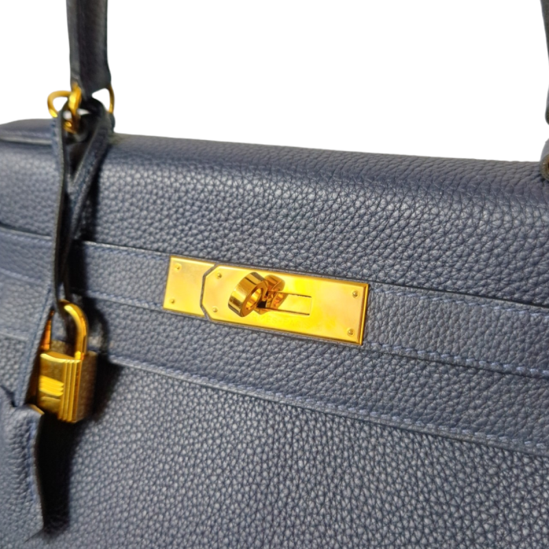 Bolsa Hermès Kelly 28 Couro Togo Azul Marinho Ferragem Dourada
