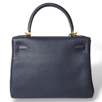 Bolsa Hermès Kelly 28 Couro Togo Azul Marinho Ferragem Dourada