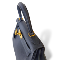 Bolsa Hermès Kelly 28 Couro Togo Azul Marinho Ferragem Dourada