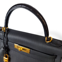 Bolsa Hermès Kelly 28 Couro Togo Preto Ferragem Dourada