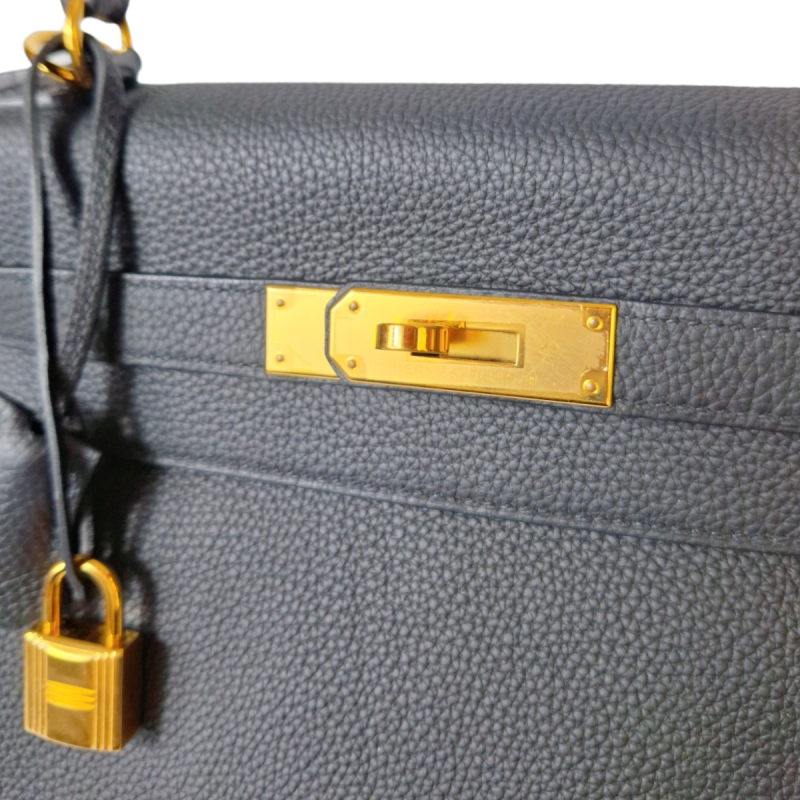 Bolsa Hermès Kelly 28 Couro Togo Preto Ferragem Dourada