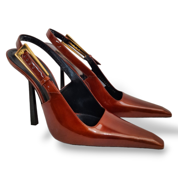 Slingback Yves Saint Laurent Lee de Charol Marrom-36 Slingback Yves Saint Laurent Lee de Charol Marrom-36