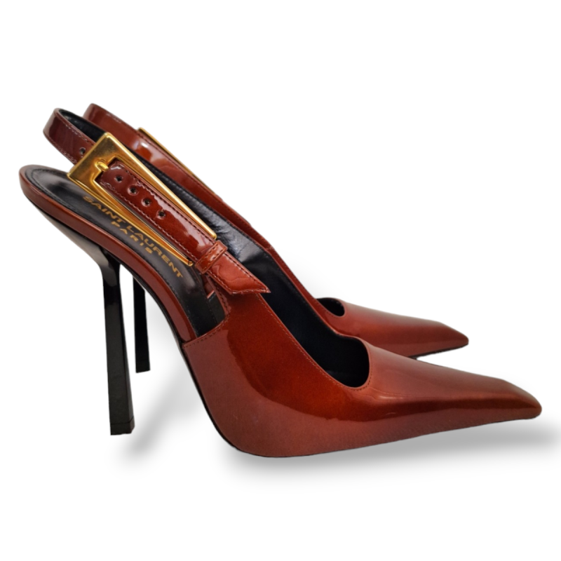 Slingback Yves Saint Laurent Lee de Charol Marrom-36 Slingback Yves Saint Laurent Lee de Charol Marrom-36