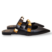 Mule Valentino Roman Stud Preta com Dourado