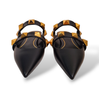 Mule Valentino Roman Stud Preta com Dourado
