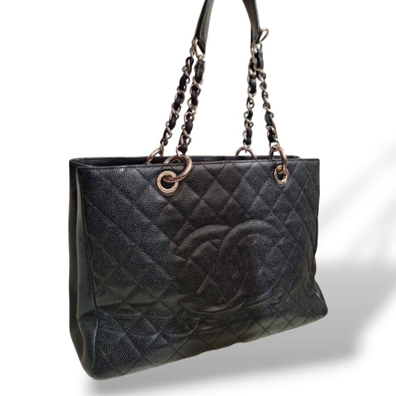 Bolsa Chanel Grand Shopping Preta Caviar com Ferragem Prata