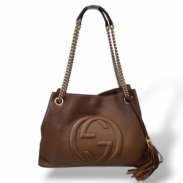 Bolsa Gucci Soho Chain Tote Bege com Ferragem Dourada