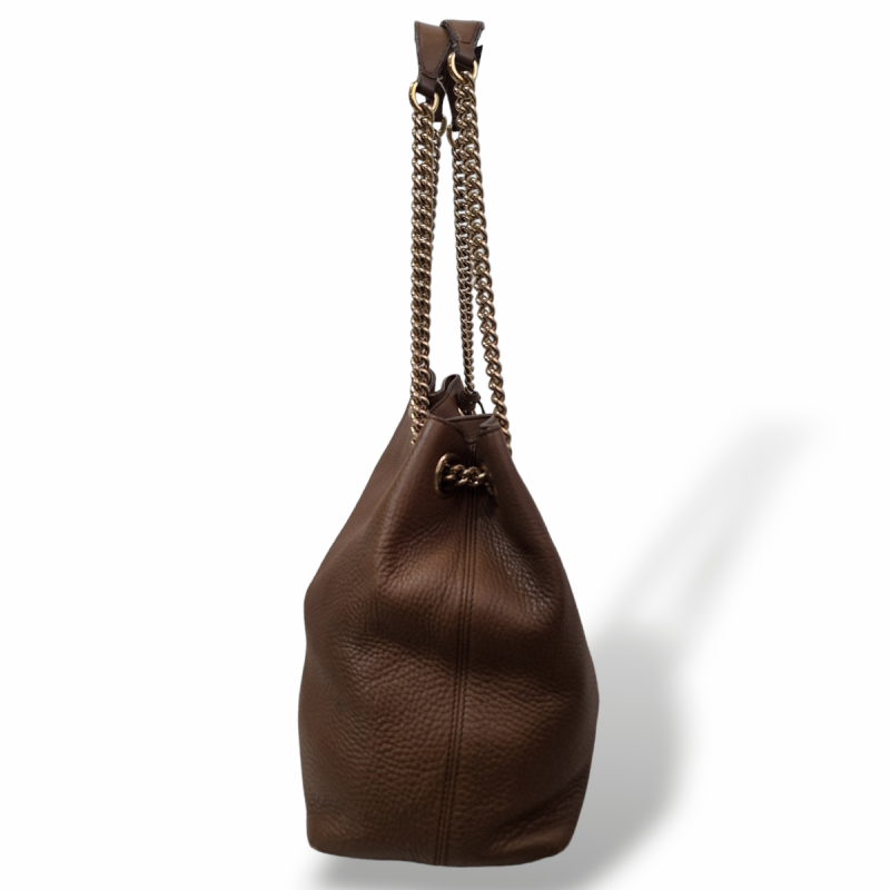 Bolsa Gucci Soho Chain Tote Bege com Ferragem Dourada