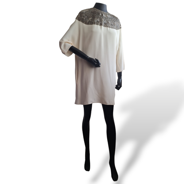 Vestido Valentino Seda Bege Bordado-38