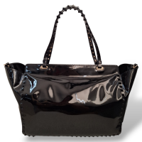 Bolsa Valentino Tote Rockstud em Verniz Preta 