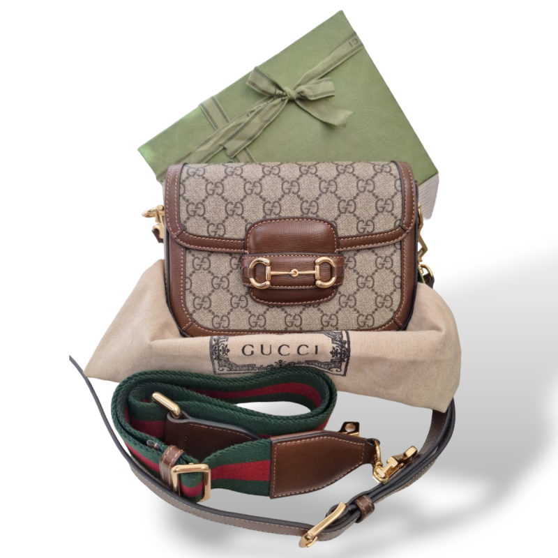Bolsa Gucci Horsebit 1955 Mini Monograma com Alça Web Extra