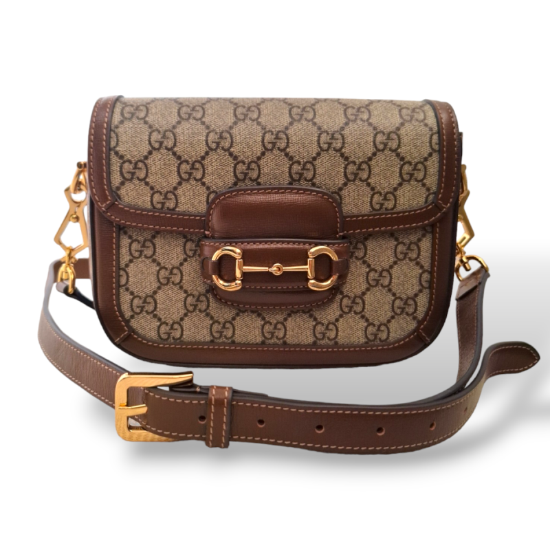 Bolsa Gucci Horsebit 1955 Mini Monograma com Alça Web Extra