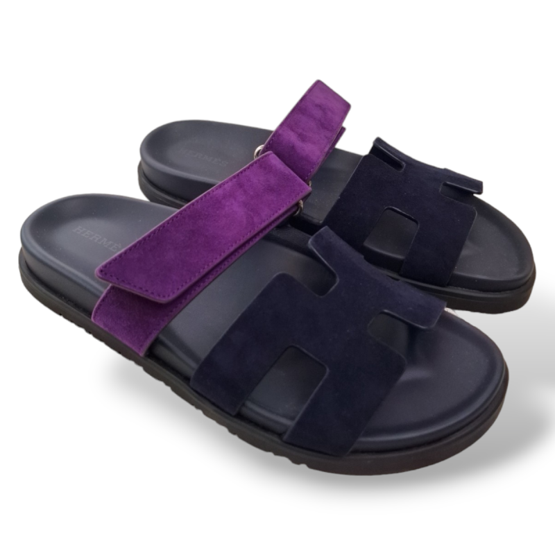 Sandália Hermès Chypre em Suede Marine/Violet Majorette-37 Sandália Hermès Chypre em Suede Marine/Violet Majorette-37