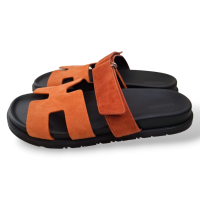 Sandália Hermès Chypre em Suede Rose Bois De Santal / Rouge De Turin-38