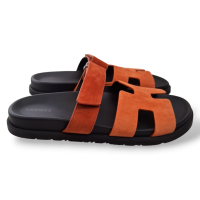 Sandália Hermès Chypre em Suede Rose Bois De Santal / Rouge De Turin-38