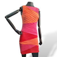 Vestido BCBG Max Azria Drapeado Rosa, Vermelho e Laranja - XXS