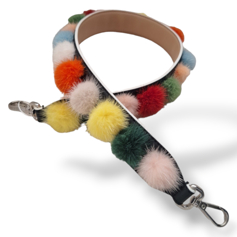 Alça Fendi Pompom em Vison Colorido